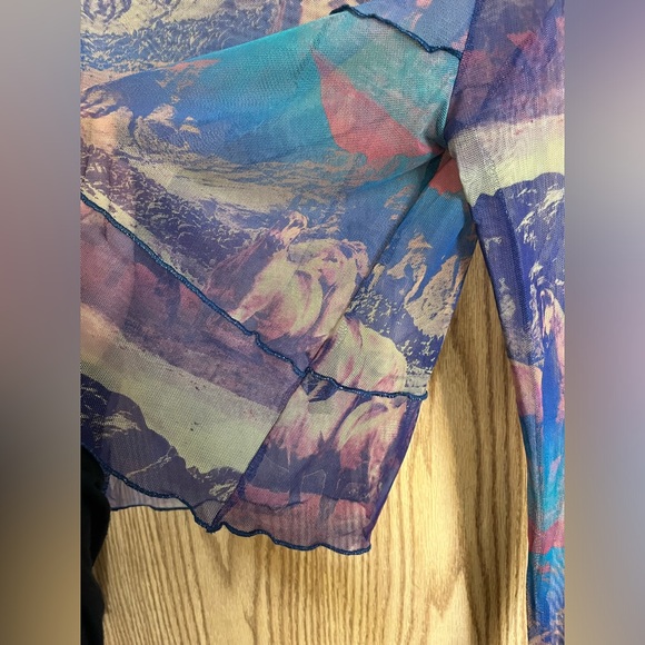 Rock&Roll Denim Sheer Horse Long Sleeve Shirt - Picture 3 of 4